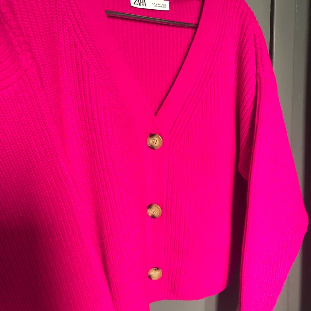 Zara boxy cardigan hot pink wool L